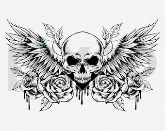 Skull With Wings and Roses SVG Clipart: Cricut Cut Files