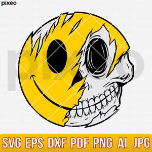 Skull Smiley Face SVG: Drippy Emoji Clipart (Digital Download)