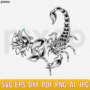 Scorpion With Rose Svg, Scorpion Svg, Scorpion Clipart, Scorpion Cricut, Scorpion Cut File, Scorpion Vector, Scorpion Printable,Scorpion Png