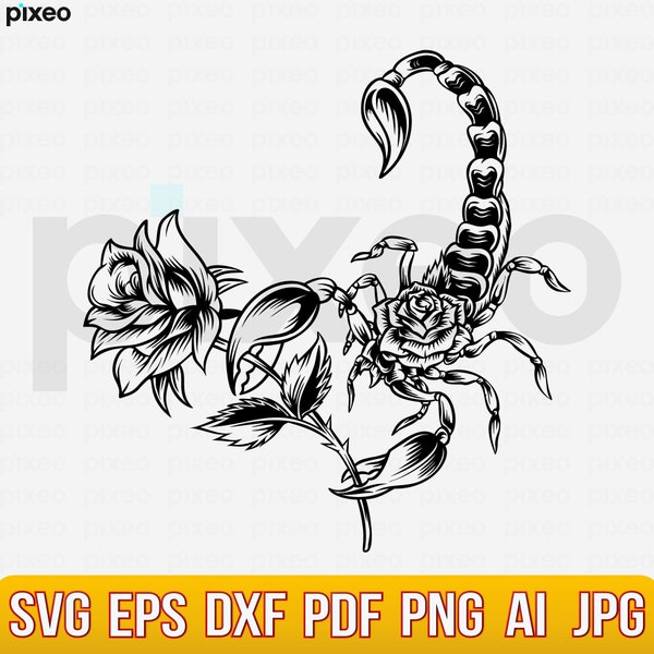 Scorpion With Rose Svg, Scorpion Svg, Scorpion Clipart, Scorpion Cricut, Scorpion Cut File, Scorpion Vector, Scorpion Printable,Scorpion Png