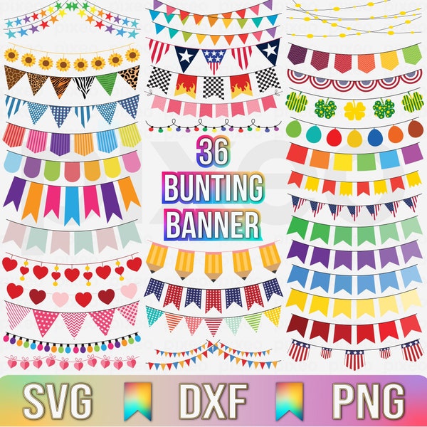 Bunting Banner Svg Bundle, Flag Svg, Bunting Banner Clipart, Party Bunting Vector, Banner Bunting Birthday Party, Bunting Cricut, Bunting