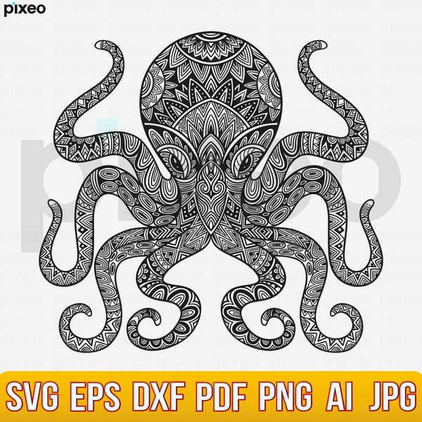 Octopus Svg, Octopus Mandala Svg, Octopus Clipart, Mandala Svg, Octopus Cricut, Octopus Vector, Octopus Cut file Octopus Shirt,Zentangle Svg