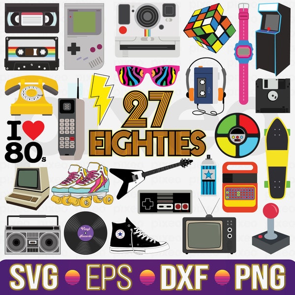 80s Svg, Eighties Svg, 80s Shirt, 80s Vector, Neon 80s Clipart, Retro Svg, 1980 SVG,  80s Party SVG, I Love 80s SVG, Made in the 80s Clipart