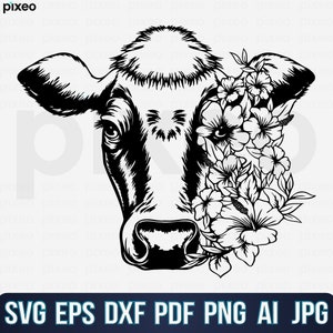Cow With Flowers SVG: Floral Cow Head Clipart (PNG, PDF)