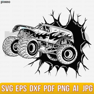 Monster Truck in the Wall Svg, Monster Truck Clipart, Off Road Svg, Extreme Vehicle, Monster Truck Svg, Monster Truck Shirt, Big Truck Svg