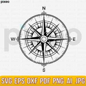 Compass Svg, Nautical Compass Svg, Compass Clipart, Compass Vector, Compass Cricut, Compass Cutfile, Mountain Compass Svg, Compass Star Svg