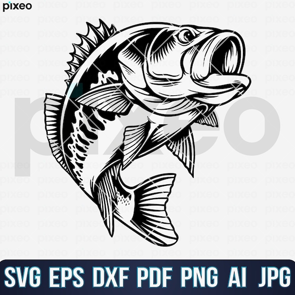 Bass Fishing Svg, Fishing Svg, Bass Fish Svg, Bass Clipart, Bass Vector, Bass Cricut, Bass Cut file, Fish Svg, Fish Hook Svg, Fishing PNG