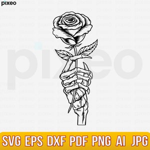 Skeleton hand with rose tattoo style Royalty Free Vector