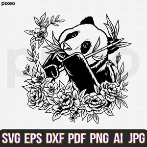 Panda With Flowers Svg, Panda Svg, Panda Flower Svg, Panda Head Svg, Panda Clipart, Panda Cricut, Panda Cut file, Panda Shirt,Panda Face SVG