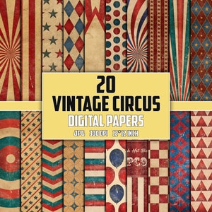 Papel digital de circo vintage, patrón sin costuras de circo, fondo de circo, imprimible de circo, álbum de recortes de circo, circo svg, circo antiguo png
