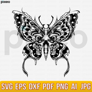 Butterfly Skull SVG: Gothic Clipart, Skeleton Vector (Digital Download)