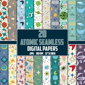 Atomic Digital Papers, Mid Century Digital Papers, Atomic Pattern, Atomic Seamless, 1950s Digital Paper, Retro Patterns, 50s Backgrounds Jpg