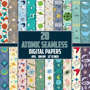 Atomic Digital Papers, Mid Century Digital Papers, Atomic Muster, Atomic Seamless, 1950er Digital Papier, Retro Muster, 50er Jahre Hintergründe jpg