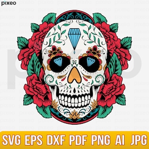 Sugar Skull Svg, Day Of The Dead Svg, Dia de los Muertos Svg, Sugar Skull Clipart, Sugar Skull Cricut, Sugar Skull Cut file, Sugar Skull Png