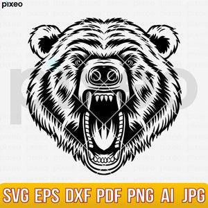 Grizzly Bear Face SVG: Vector Clipart, Cricut Cut File (PNG, PDF)