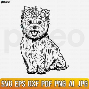 Yorkshire Terrier with Flowers SVG, Yorkie Clipart (Digital Files)