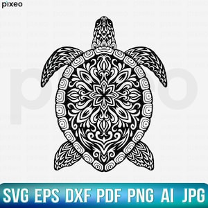 Turtle Mandala SVG: Zentangle Sea Turtle Clipart (Digital Download)