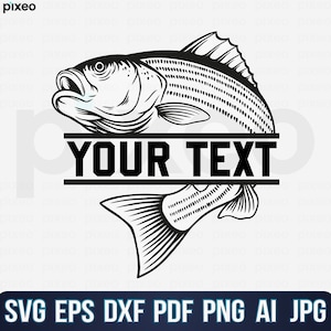 Striped Bass Name Fishing Svg, Fishing Svg, Striped Bass Fish Svg, Bass Clipart, Bass Vector, Bass Cricut, Bass Cut file,Fish Svg,Bass Shirt