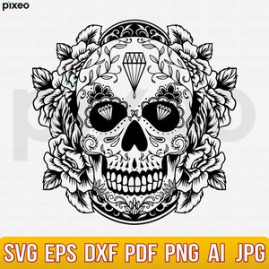 Sugar Skull Svg, Day Of The Dead Svg, Dia de los Muertos Svg, Sugar Skull Clipart, Sugar Skull Cricut, Sugar Skull Cut file, Sugar Skull Png