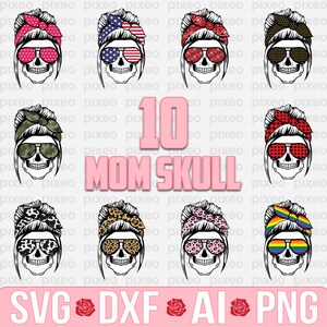 Mom Skull SVG Bundle: Leopard, Messy Bun, Skeleton (Digital Files)