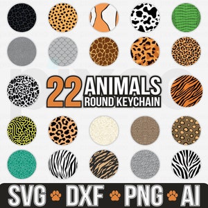 Animal Print Keychain SVG Bundle: 22 Round Patterns (Digital Download)