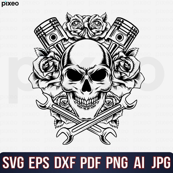 Skull Mechanic Roses Svg, Mechanic Svg, Mechanic Skull Svg, Eagle Svg, Mechanic Shirt, Mechanic Clipart, Wrenches Svg, Mechanic Cricut PNG