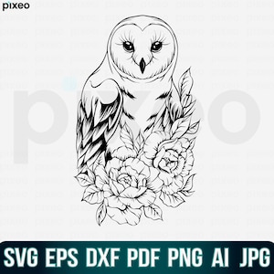 Eule mit Blumen svg, Eule svg, Eule Blume svg, Eulenkopf svg, Eule Clipart, Eule Cricut, Eule Schnittdatei, Eule Mondhemd, Eule Mandala SVG PNG PDF