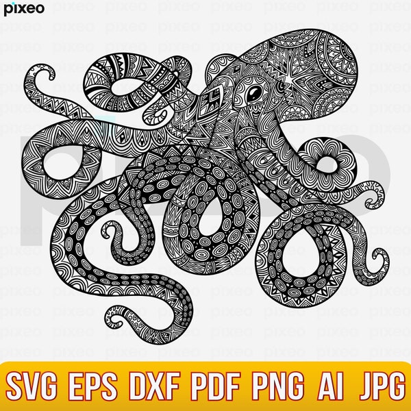 Octopus Svg, Octopus Mandala Svg, Octopus Clipart, Mandala Svg, Octopus Cricut, Octopus Vector, Octopus Cut file Octopus Shirt,Zentangle Svg