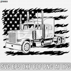 Semi Truck With Flag Svg, Semi Truck Svg, Truck Svg, Big Truck Clipart, Truck Svg, Truck Cricut, Truck Cutfile, Truck Driver Vector Svg Png