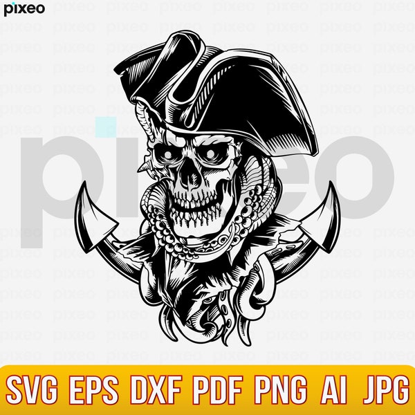 Pirate Skull Svg, Pirate Svg, Pirate Ship Svg, Skull Octopus Svg, Pirate Skull Clipart, Pirate Criuct, Pirate Shirt, Pirate Cutfile, Skull