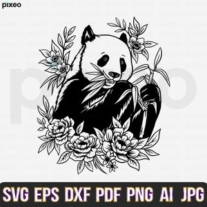 Panda With Flowers Svg, Panda Svg, Panda Flower Svg, Panda Head Svg, Panda Clipart, Panda Cricut, Panda Cut file, Panda Shirt,Panda Face SVG