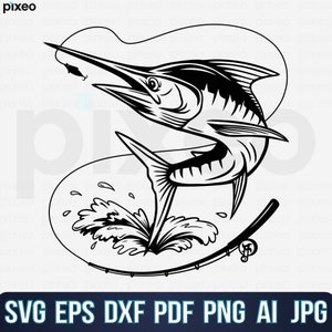 Marlin Fishing Svg, Fishing Svg, Marlin Fish Svg, Marlin Clipart, Marlin Vector, Marlin Cricut, Marlin Cut file, Fish Svg, Fish Hook Svg Png
