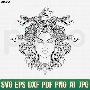 Medusa Svg, Gorgon Svg, Medusa Head Svg, Medusa Clipart, Mythological Creature Svg, Medusa Cricut, Medusa Cut File, Medusa Shirt Svg Png Pdf