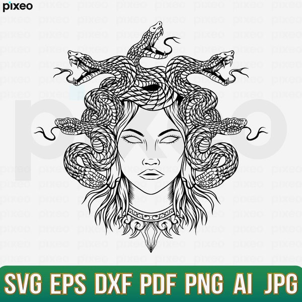 Medusa Svg, Gorgon Svg, Medusa Head Svg, Medusa Clipart, Mythological Creature Svg, Medusa Cricut, Medusa Cut File, Medusa Shirt Svg Png Pdf