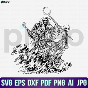 Grim Reaper Svg, Reaper Svg, Death Svg, Reaper Clipart, Reaper Cricut, Death Angel Svg, Skeleton Svg, Halloween Svg, Devil Svg, Reaper Shirt