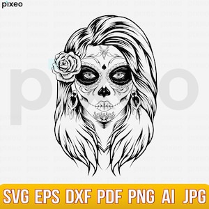 La Catrina Svg, Lady Dead Svg, Sugar Skull Svg, La Muerta Svg, Halloween Mom Svg, Day of Dead Svg, Sugar Skull Clipart, Floral Catrina Svg
