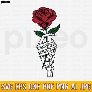 Skeleton Hand Rose SVG: Skull Flower Tattoo Clipart (Digital Download)