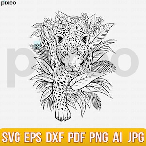 Luipaard met bloemen Svg, Leopard Svg, Leopard Head Svg, Leopard Clipart, Leopard Face Svg, Leopard Cricut, Safari Svg, Floral Leopard Svg