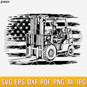 Empilhadeira dos EUA Svg, Empilhadeira Svg, Caminhão Industrial Svg, Empilhadeira Clipart, Armazém Svg, Construção Svg, Empilhadeira Cricut, Arquivos de Corte de Empilhadeira