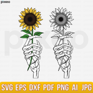 Skeleton Hand Sunflower Svg, Hands Death Svg, Skull Flower Svg, Sunflower Svg, Skull Svg, Skeleton Holding Sunflower Svg, Sunflower Clipart