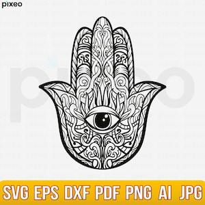 Hamsa Hand SVG Bundle: Mandala Boho Evil Eye Clipart (Digital Download)