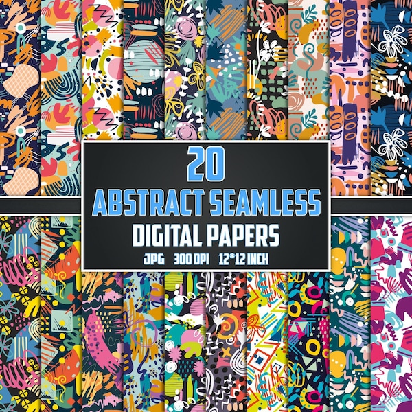 Abstract Digital Paper, Modern Digital Paper, Abstract Seamless, Stylish Abstract Backgrounds, Paint Strokes Patterns, Abstract Boho Clipart