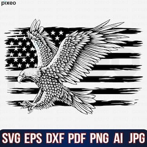 Aquila patriottica con bandiera americana SVG - per i disegni del 4 luglio File di taglio File clipart per Cricut Download immediato