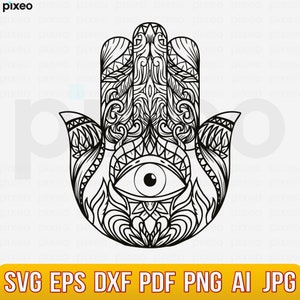 Hamsa Hand SVG Bundle: Boho Mandala, Evil Eye Clipart (Digital Download)