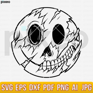 Skull Smiley Face SVG: Drippy Emoji Clipart (Digital Download)