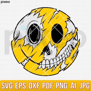 Skull Smiley Face SVG: Drippy Emoji Clipart (Digital Download)