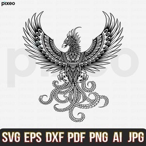 Phoenix Svg, Phoenix Clipart, Phoenix Cricut, Phoenix Wings Svg, Phoenix Cutfile, Phoenix Vector, Phoenix Bird Svg, Firebirds Svg Png Dxf