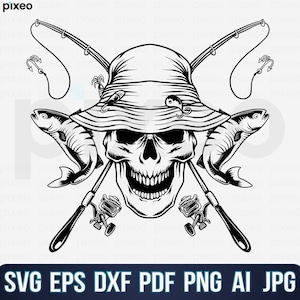 Skeleton Fisherman Svg, Skull Fisherman Svg, Skull Fishing Svg, Fisherman Shirt Svg, Skeleton Fisherman Clipart, Fishing Svg, Fisherman Svg