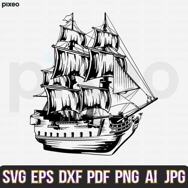 Pirate Ship Svg, Ship Svg, Black Ship Svg, Pirate Svg, Pirate Ship Clipart, Pirate Ship Cricut, Sea Ship Svg, Pirate Ship Shirt, Pirate Png