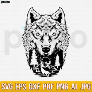 Wolf Moon SVG: Floral Wolf Head Clipart, Cricut Cut File (Digital Download)